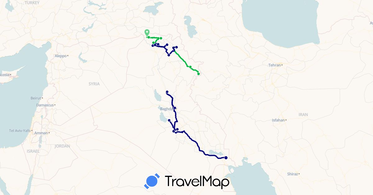 TravelMap itinerary: driving, bus in Iraq (Asia)
